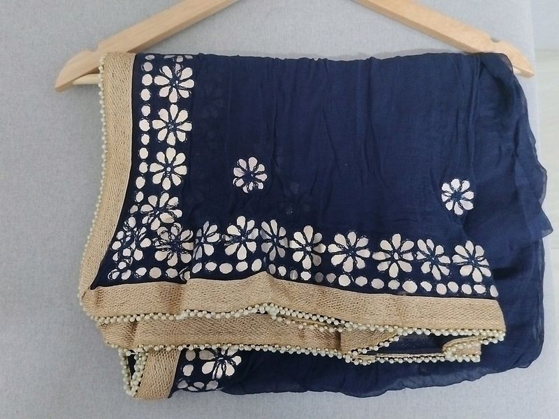 Floral Navy Blue Beaded Duppatta