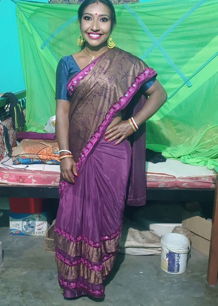 Lycra Blend Ruffle Saree With Unstitched Blouse Pi