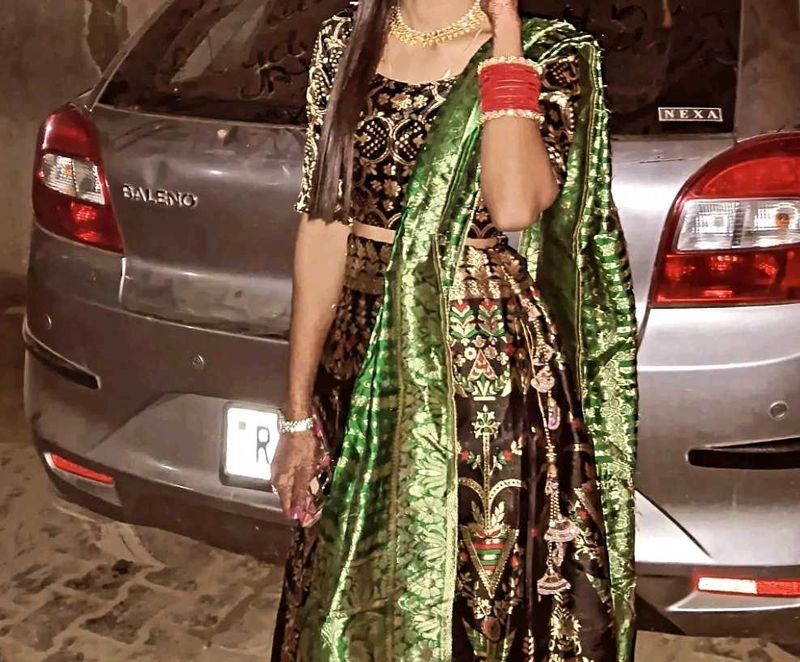 Elegant Black &amp; Green Lehenga Choli