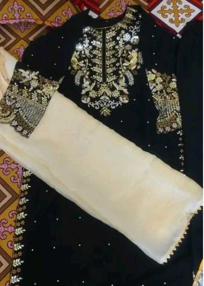 Elegant Black &amp; Gold Embellished Suit