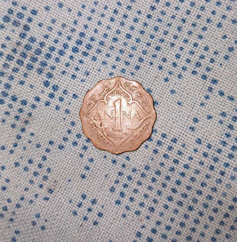 1 ANNA Coin GEORGE VI KING EMPEROR Year 1943