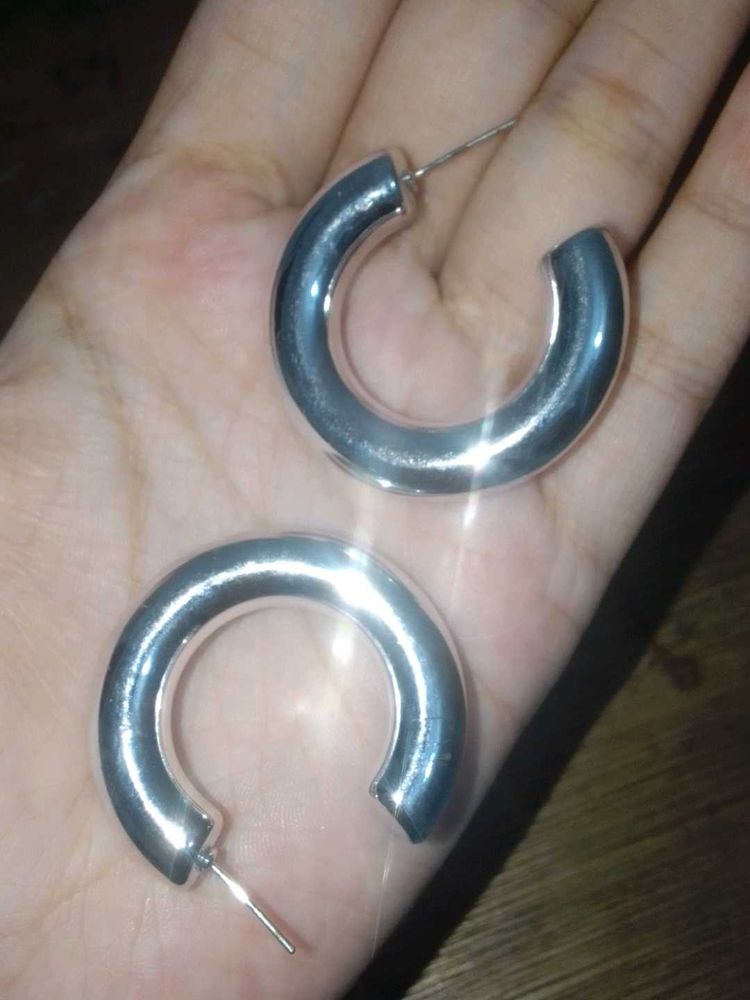 Silver Chunky Hoop Earrings