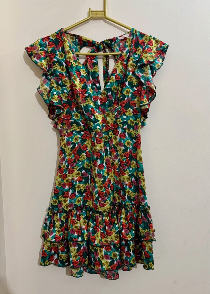 Set Of Floral Ruffle And Black Mini Dress