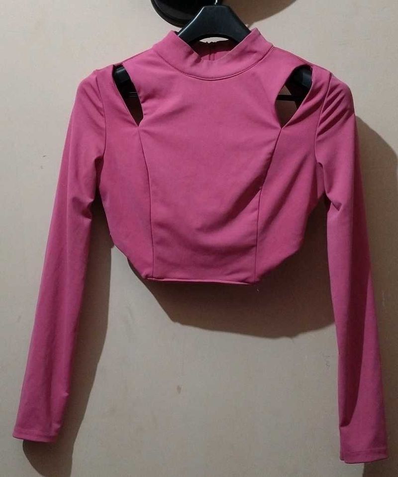 Pink Cutout Long Sleeve Top