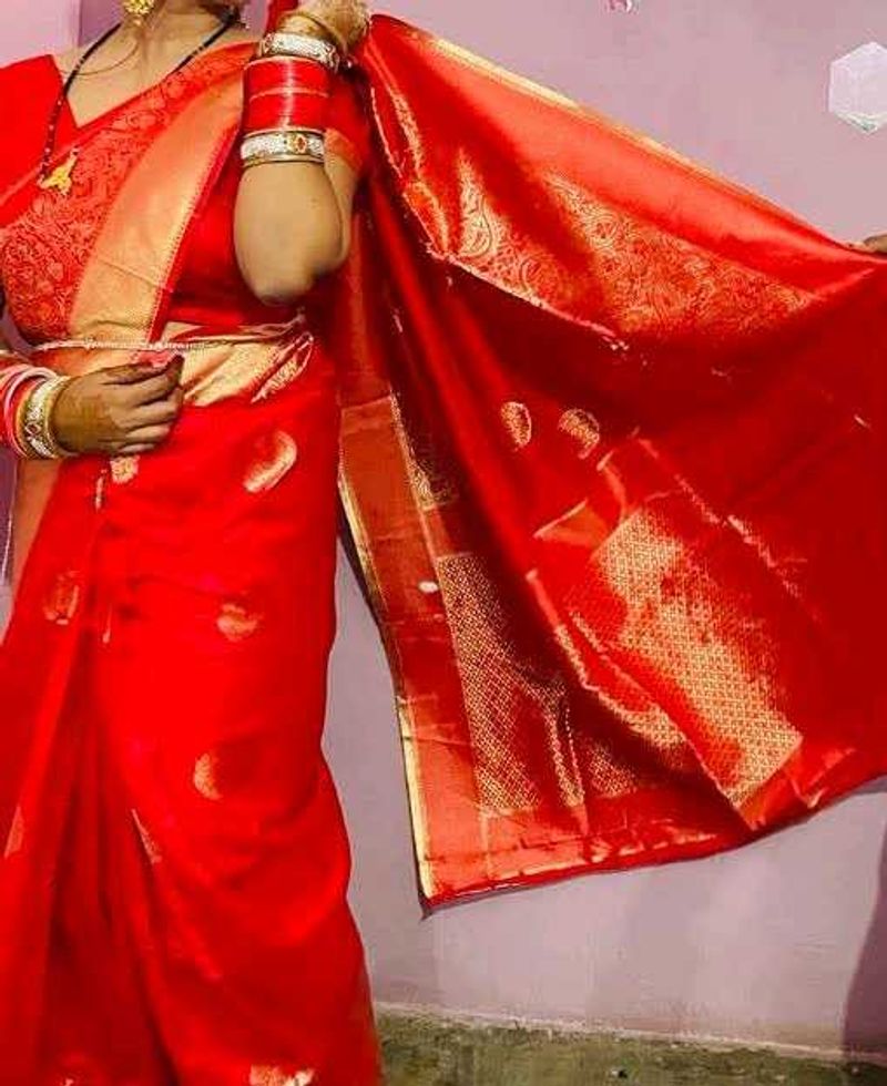 Red Banarasi light weight Saree with designer blou