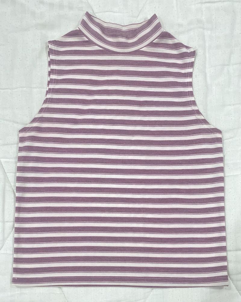 Korean Mock Neck Striped Top