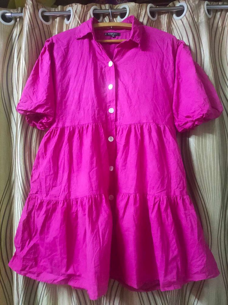 Pink Button-Down Shirt Dress