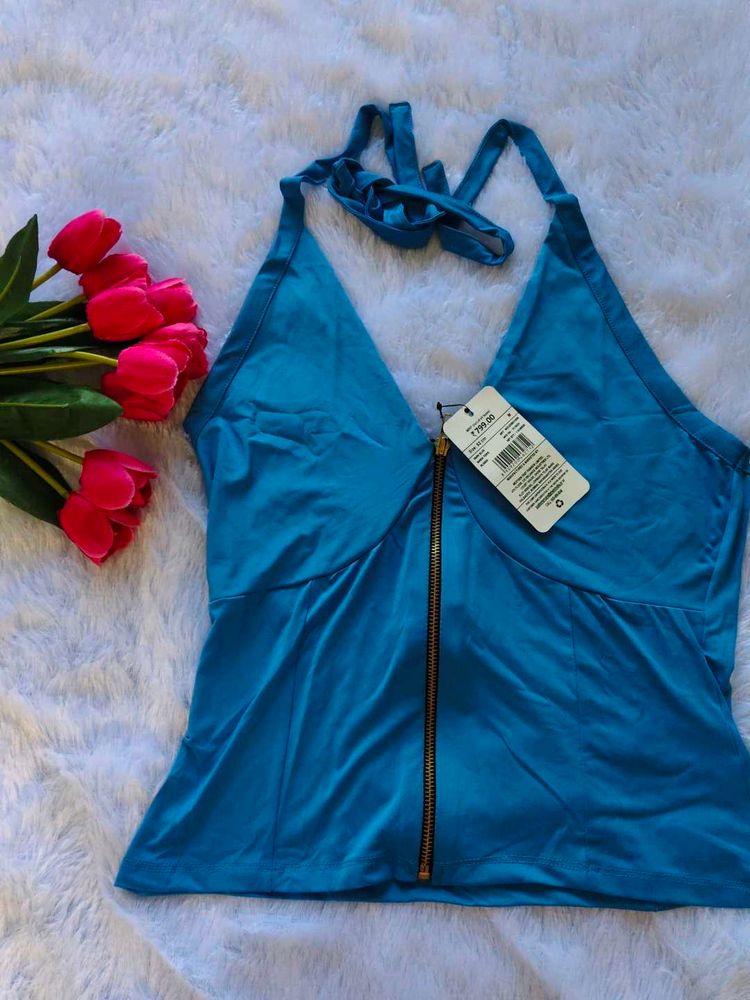 Blue Halter Top with Zipper