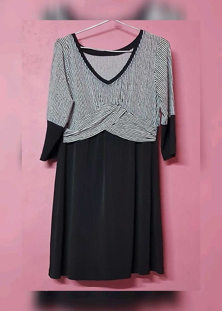 Striped Detail Black Dress