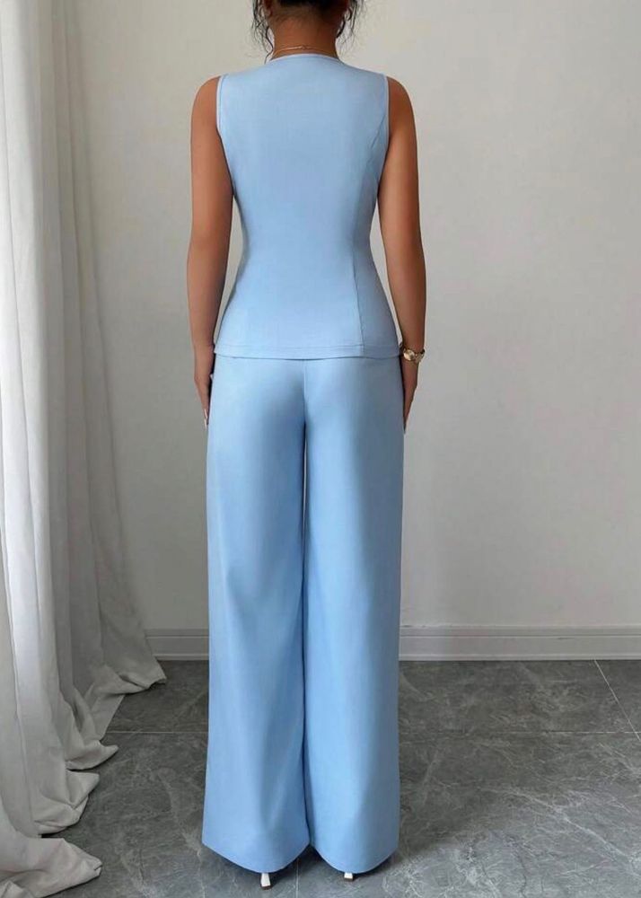 Elegant Blue Sleeveless Pant Set