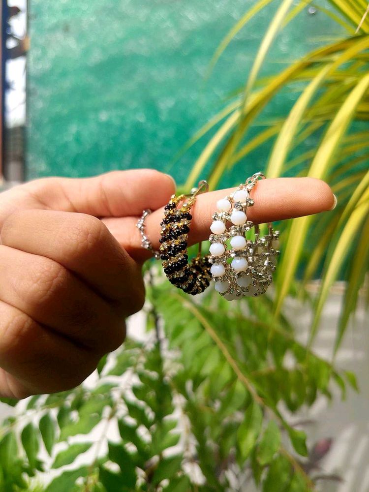 Beaded Hoop Earrings Combo | White &amp; Black-Yellow