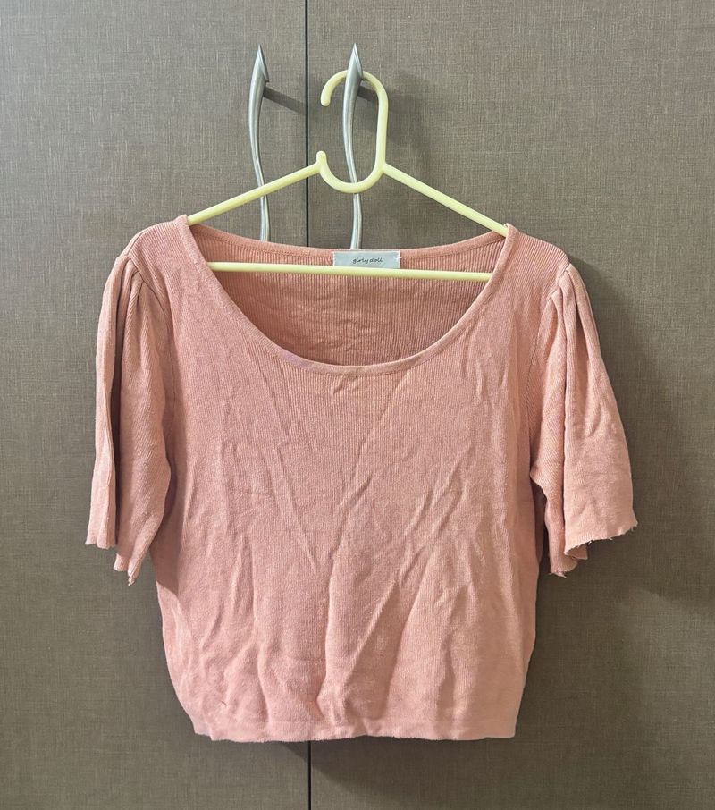 Puffy Sleeves Peach Crop Top