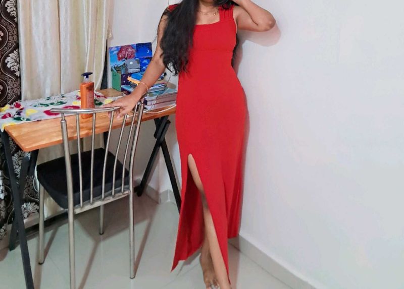 Red Bodycon Maxi Dress with Slit