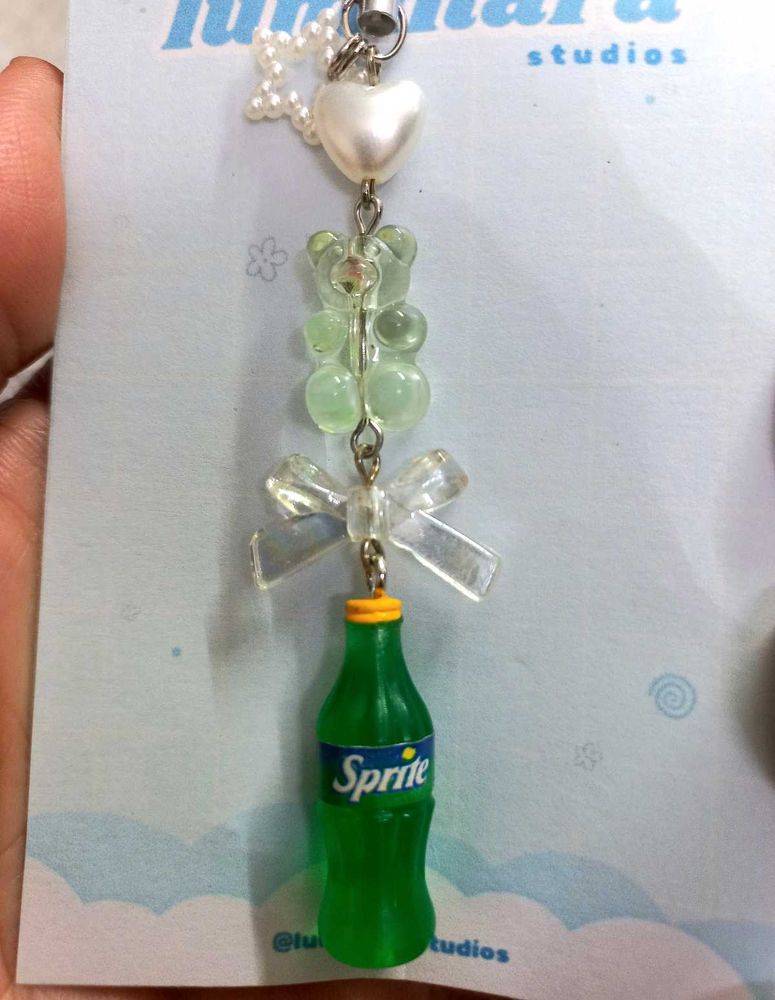 🐻🥤Sprite Phone Charm with Bow &amp; Gummy Bear 🤍✨