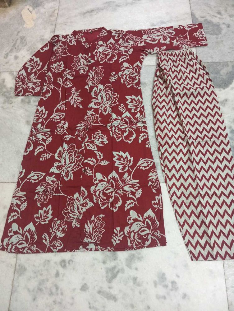 A Red Burgandi Kurti 2 Piece
