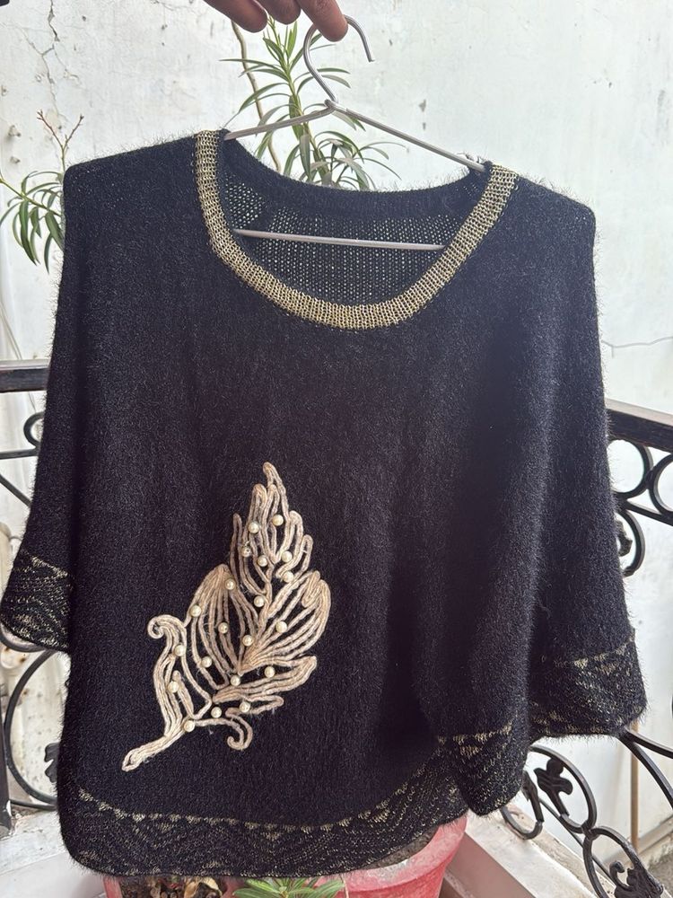 Elegant Embellished Black Poncho