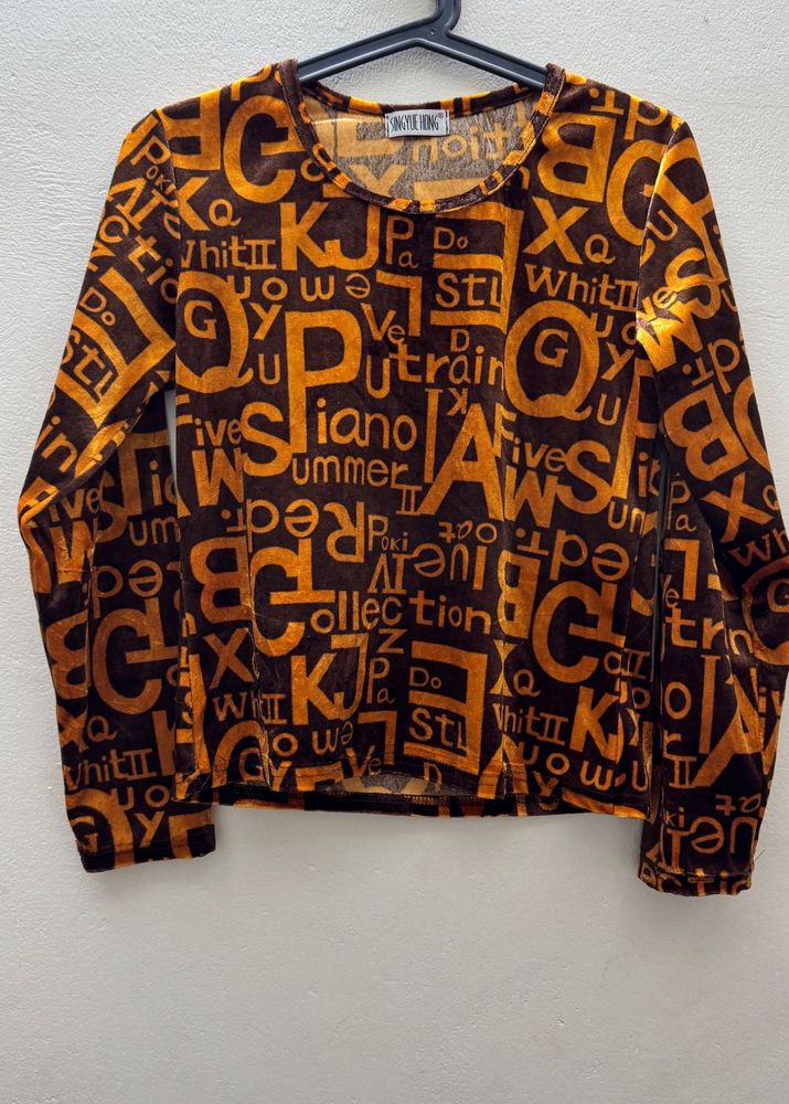 Vintage Letter Print Long Sleeve Top