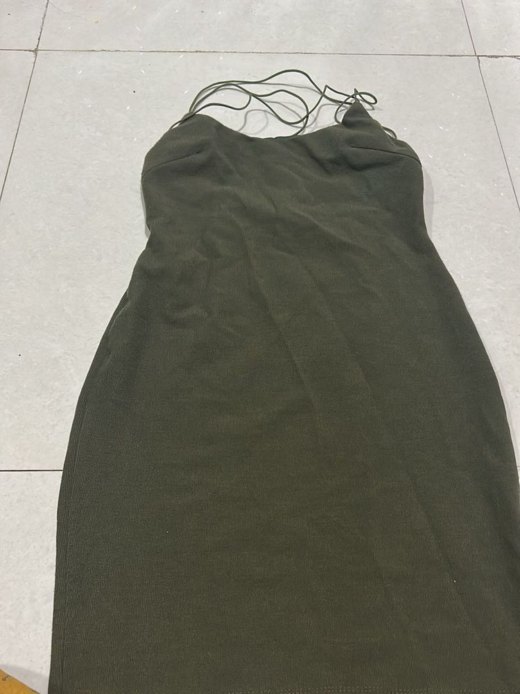 Olive Green Spaghetti Strap Dress