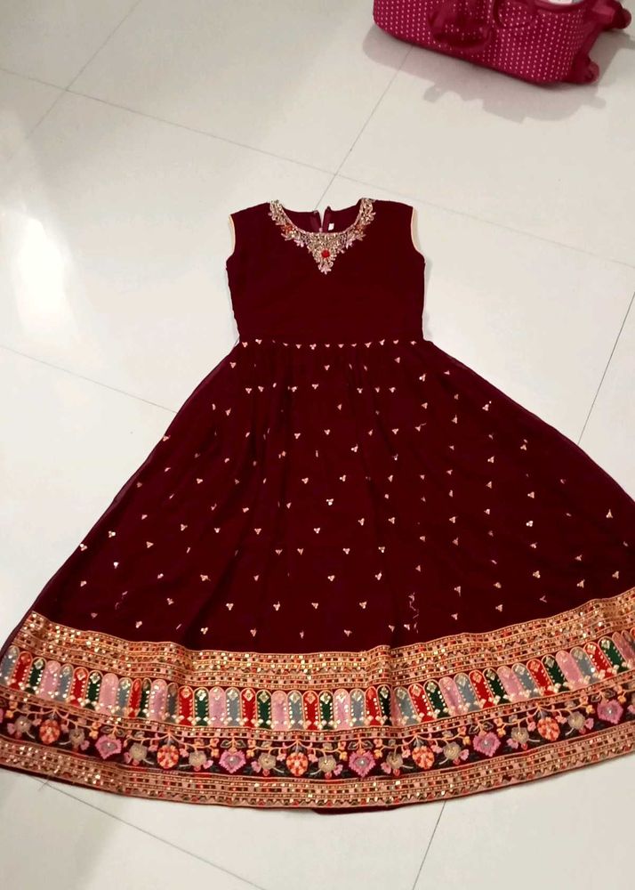 Kids Elegant Maroon Ethnic Gown
