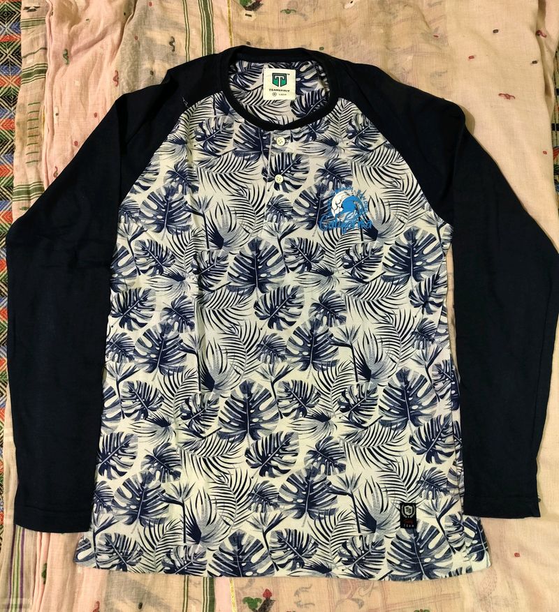 Navy Blue/White Full Tshirt With Floral Design