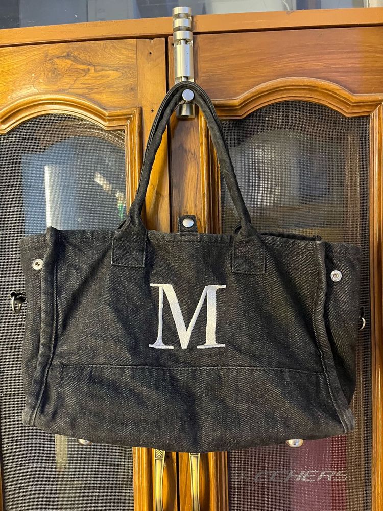 Denim &#39;M&#39; Initial Tote Bag