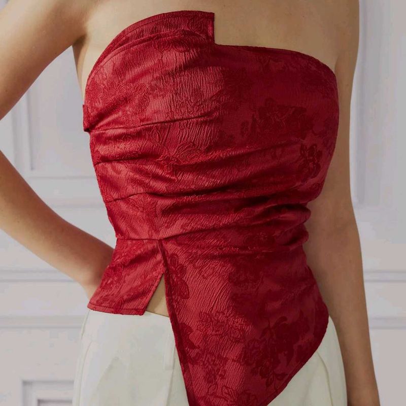 Gathered red tube top