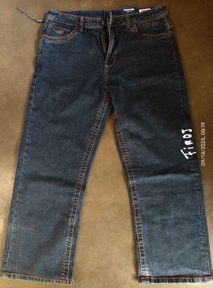 ROOKIES Dark Blue Mid-Rise Loose Fit Jeans
