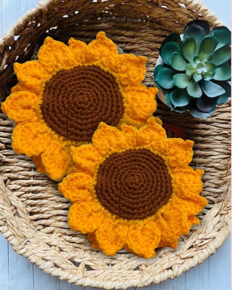 Crochet Sunflower Coasters (Set of 2)