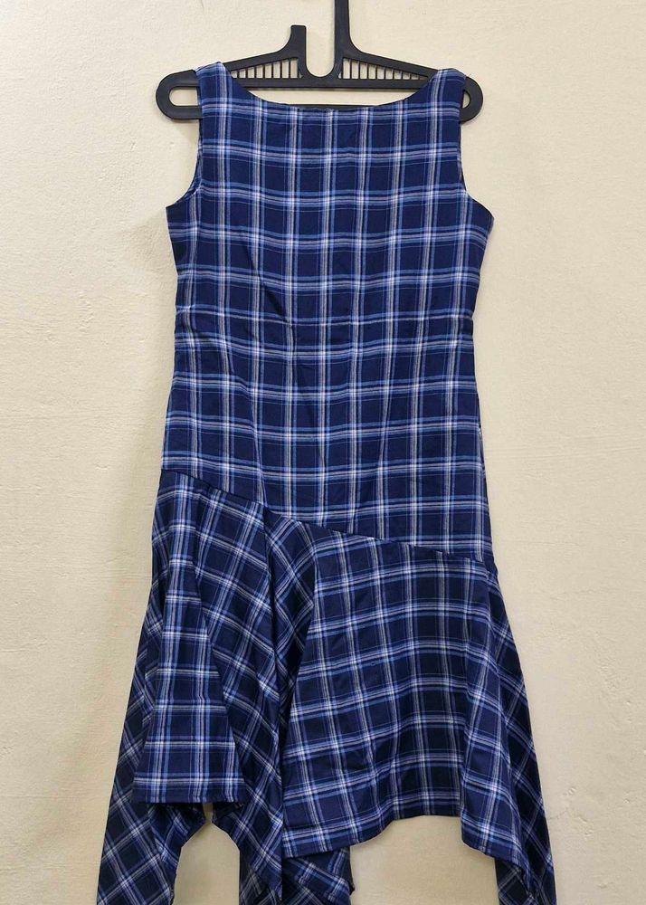 Blue Plaid Asymmetrical Dress
