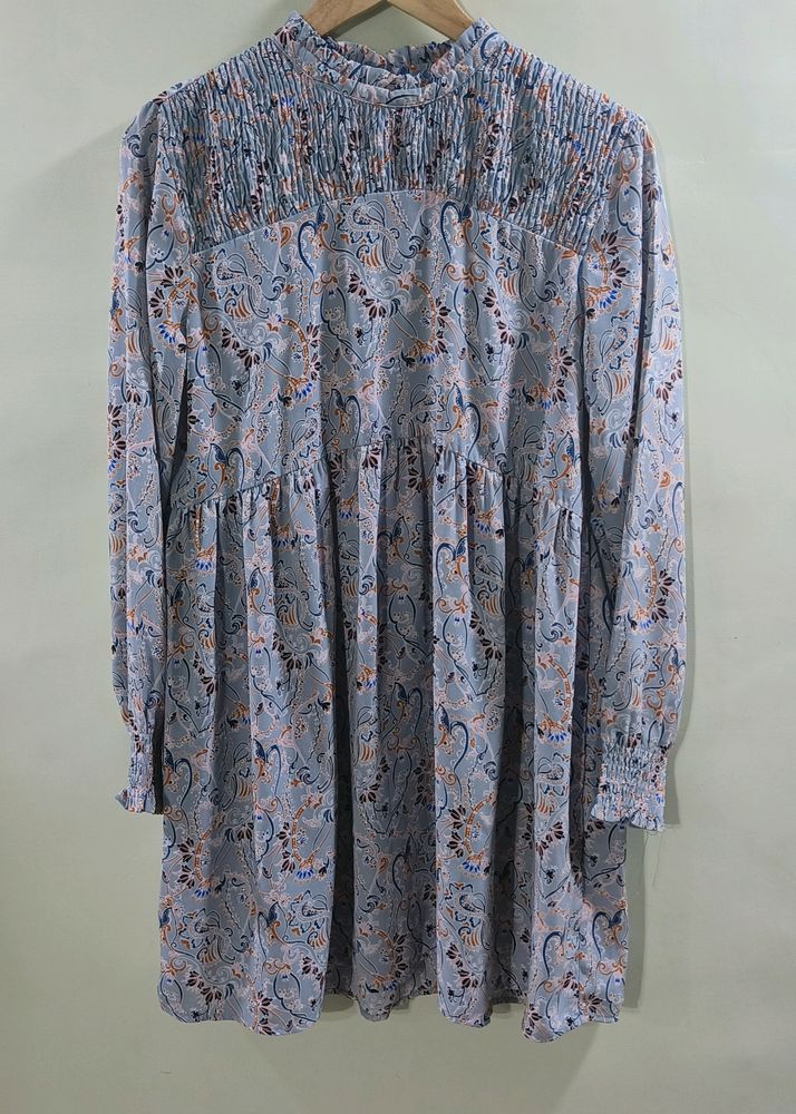 Paisley Print Smocked Neck Mini Dress