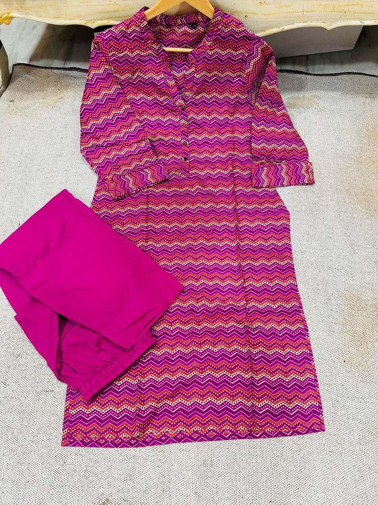 Pink Chevron Kurti Set