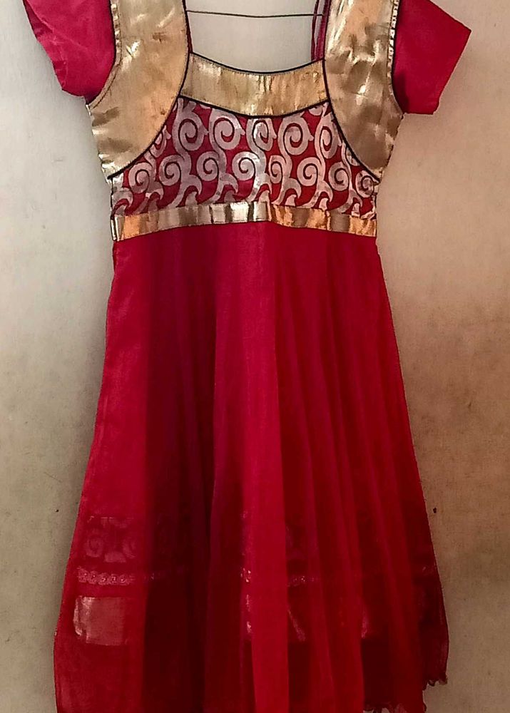 Gold With Red Colour Anarkali Set