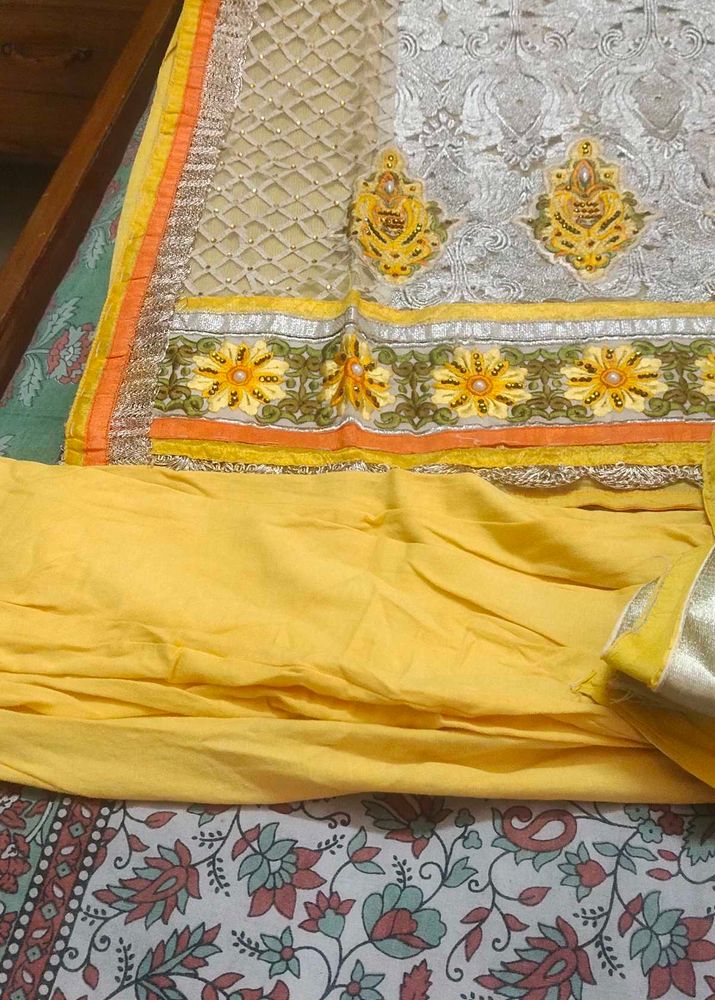 pakistani style embroidered Elegant Yellow Salwar