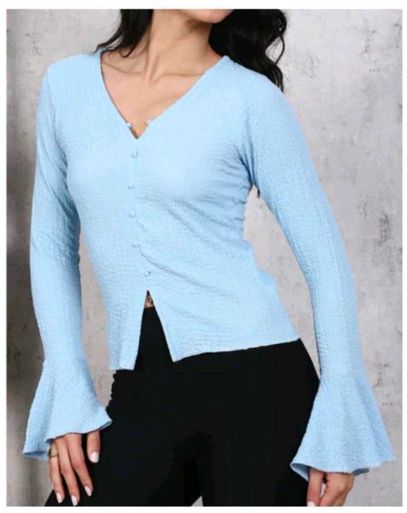 Stylish Blue Long Sleeve Top