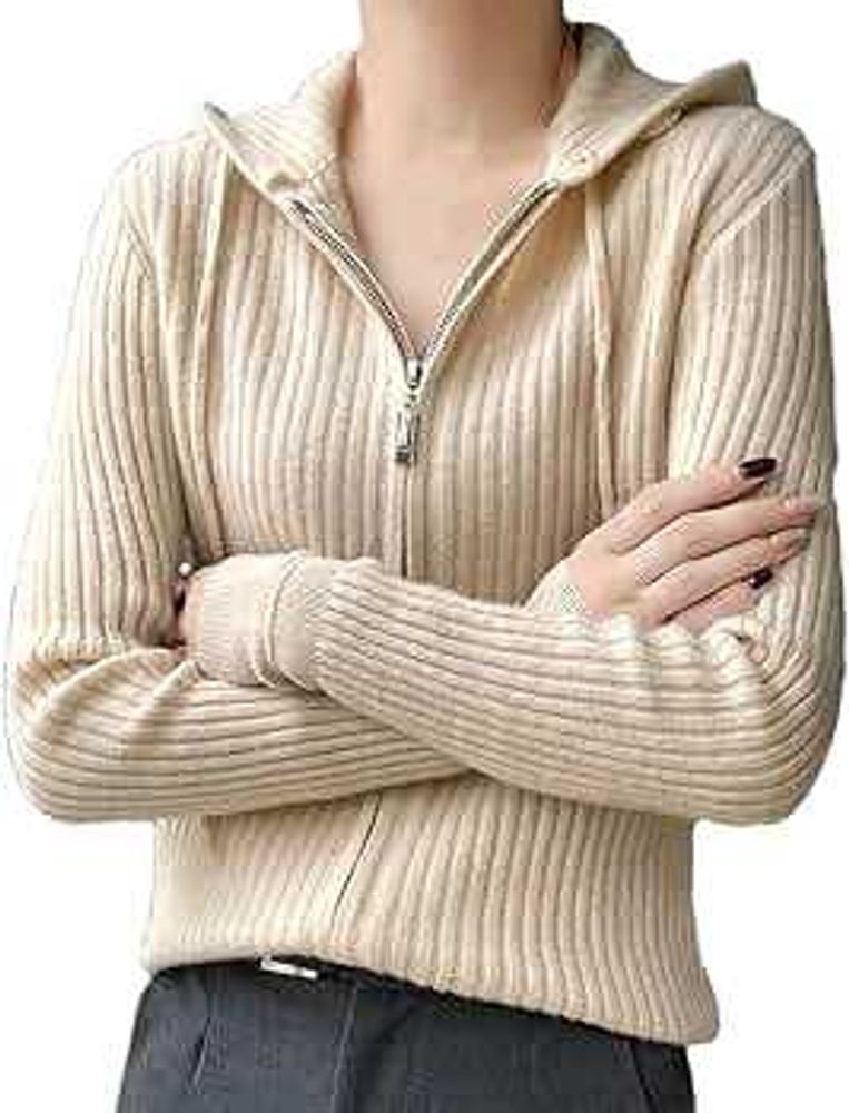 Ribbed Knit Zip-Up Hoodie