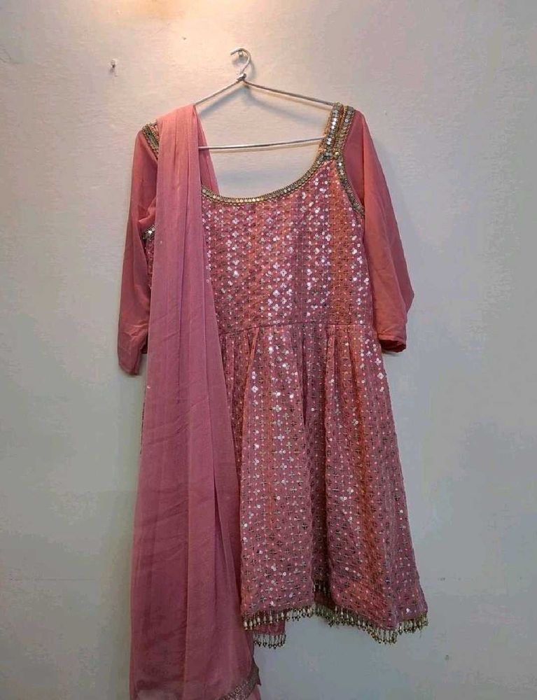 Pink Sequin Embellished Sharara Dress