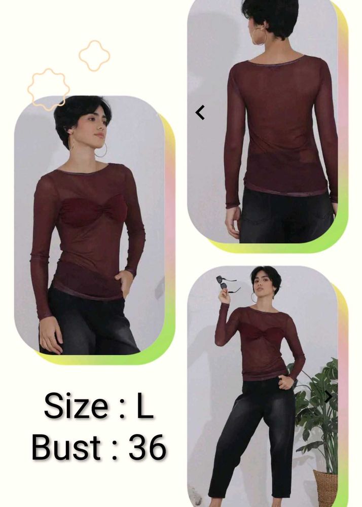 Sheer Burgundy Long Sleeve Top