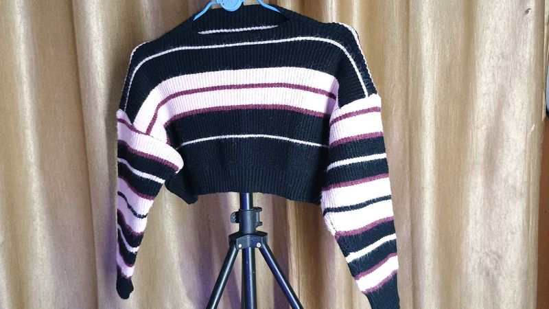 Stylish Striped Knit Crop Sweater – Brand New