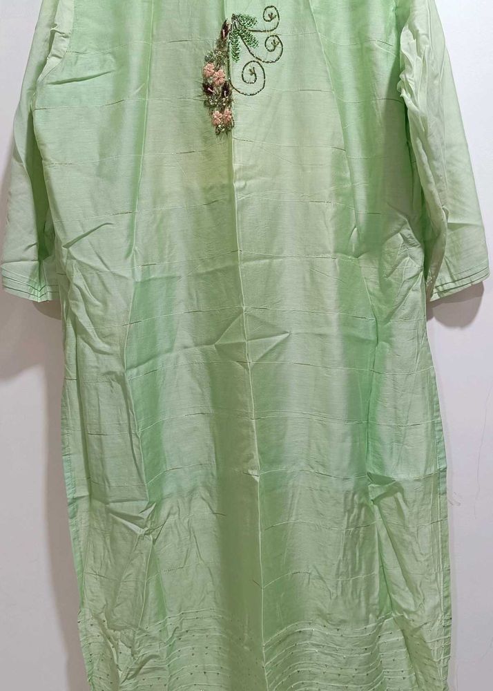 Light Green Hand Embroidered Kurti With Palazzo