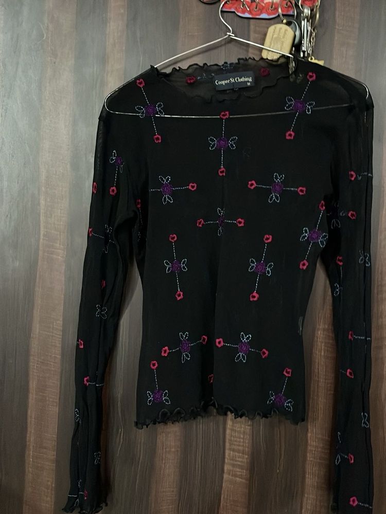Embroidered Long Sleeve Top