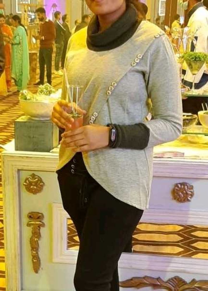 High Neck Front Open Designer Grey Top For Women