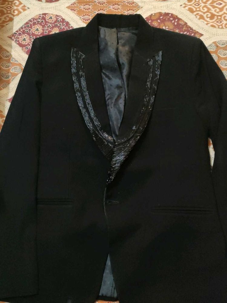Embroidered Mens Black Blazer