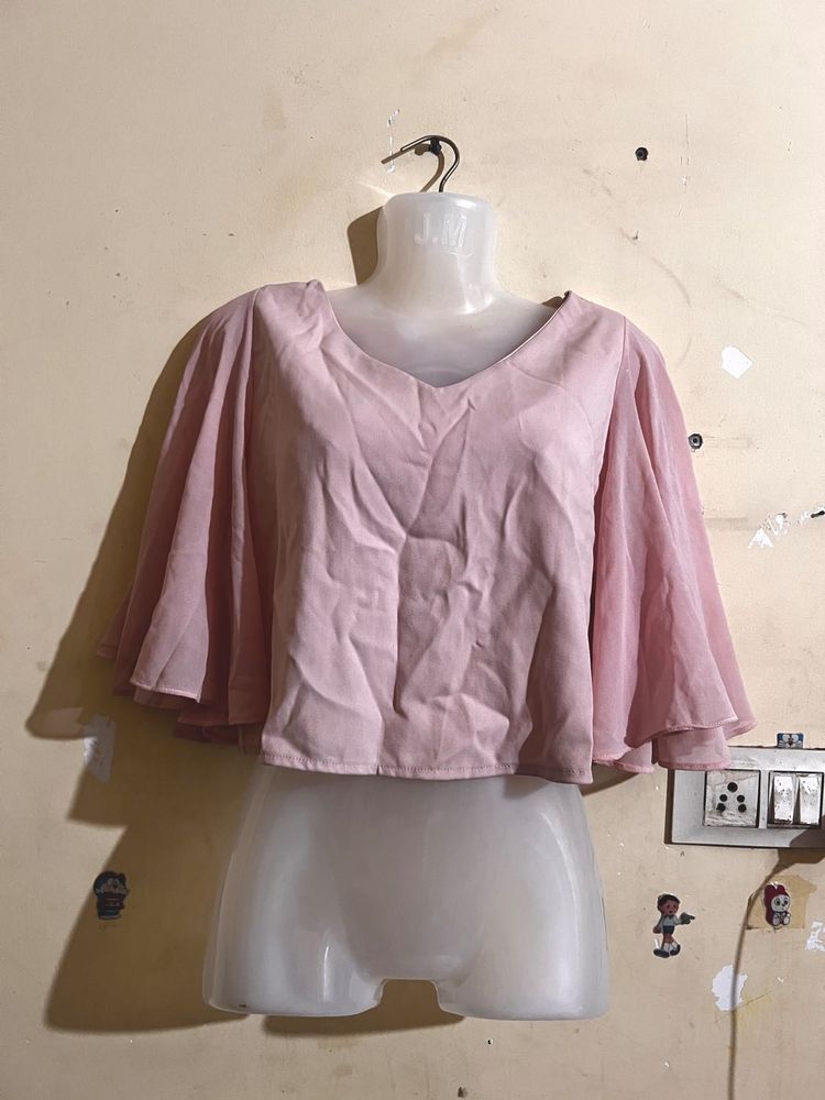Cute Pink Flutter Sleeve Top