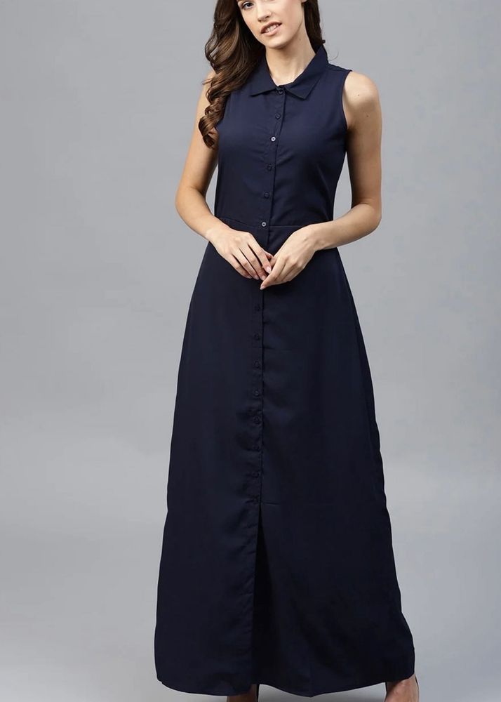 Chic Sleeveless Navy Maxi Dress