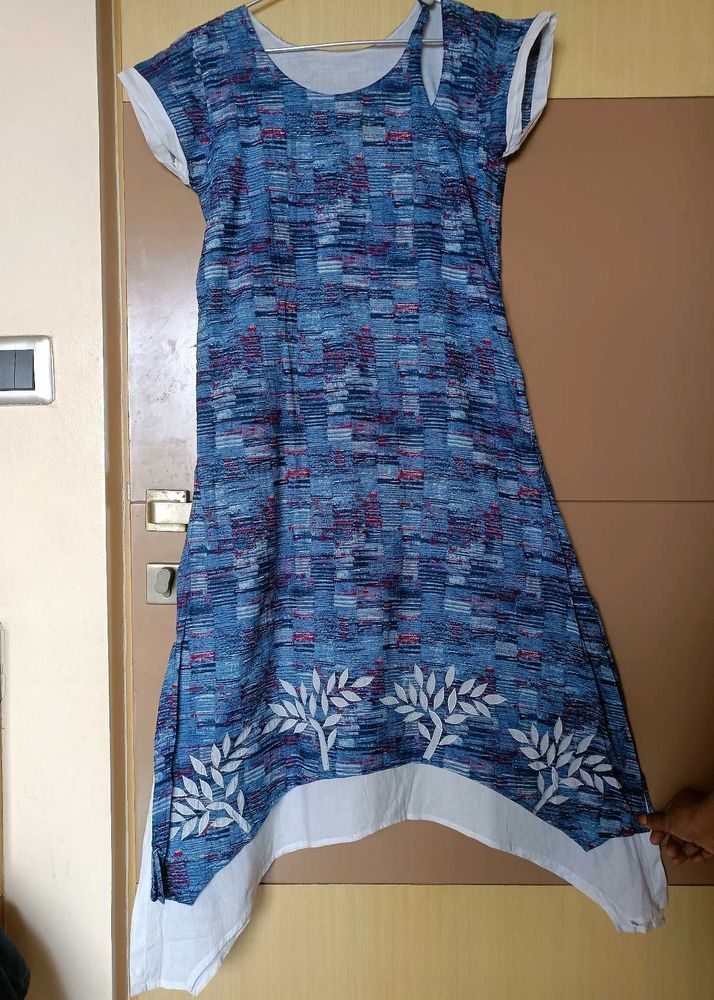 Blue &amp; White Applique Work Dress