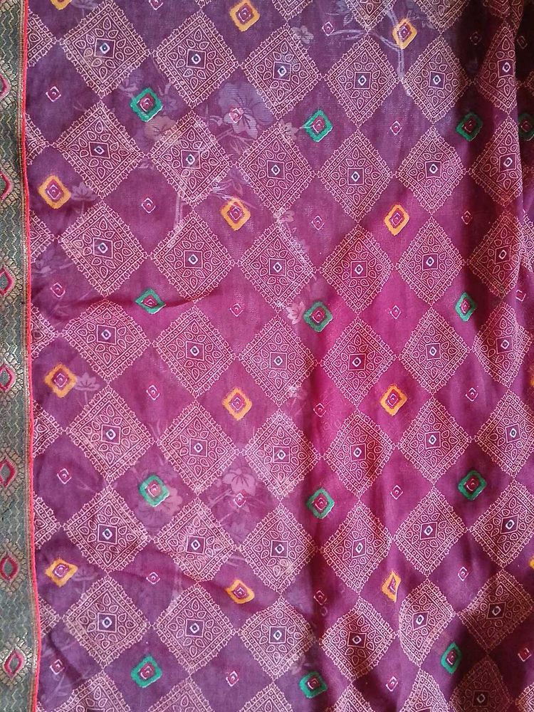 Purple Bandhani Print Saree