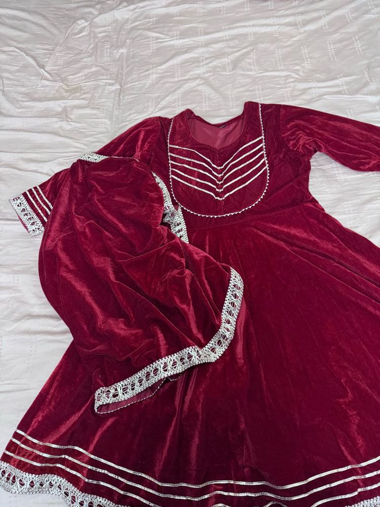 Red Velvet A Line Palazzo Set