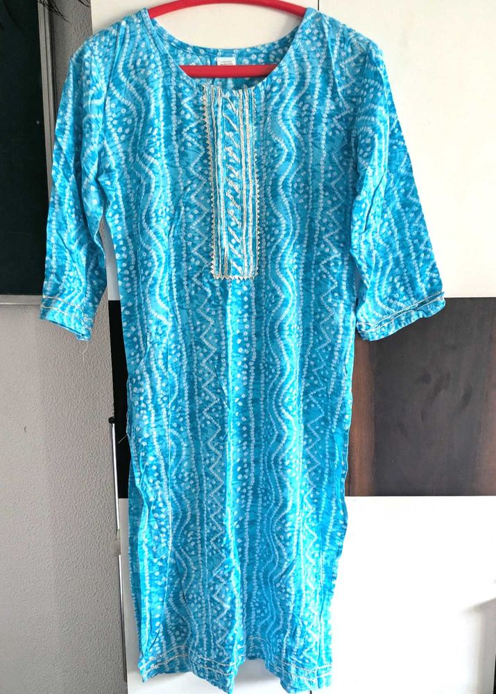 Blue &amp; White Print Kurta
