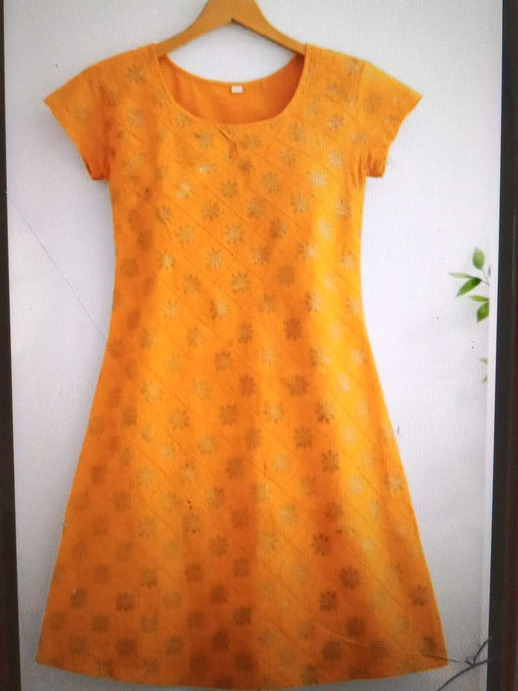 Floral Embroidered Yellow short Kurti