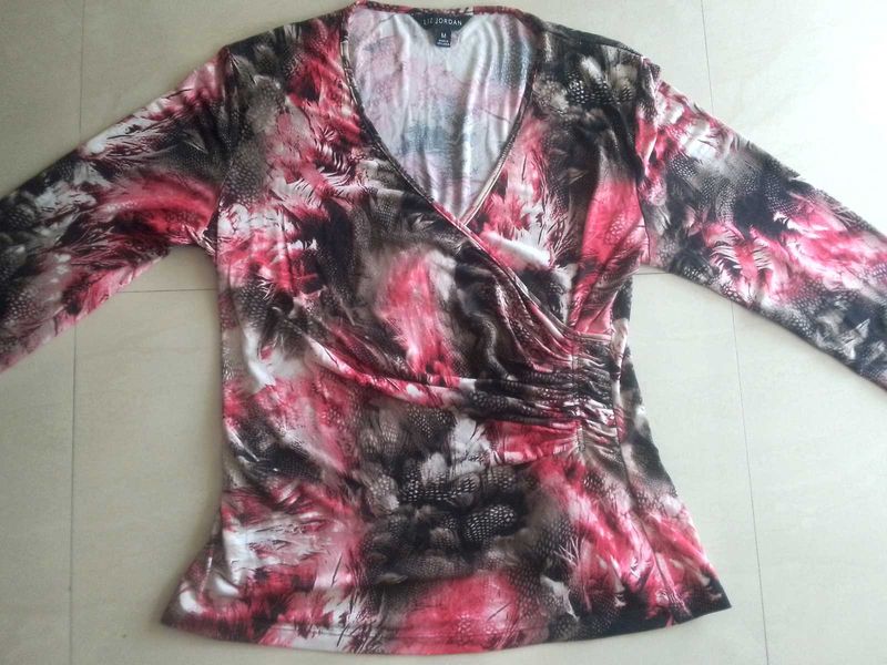 Party Wear Pink Flower Printed Top Size-M